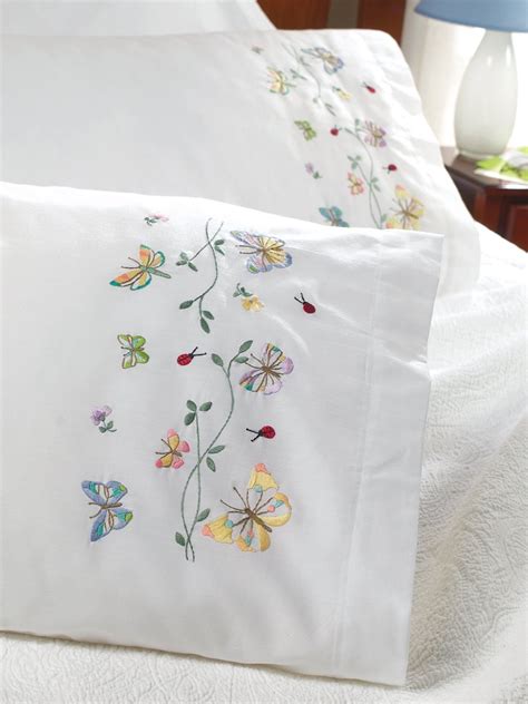 Bucilla Stamped Embroidery Pillowcase Pair 20"X30"-Butterflies In ...