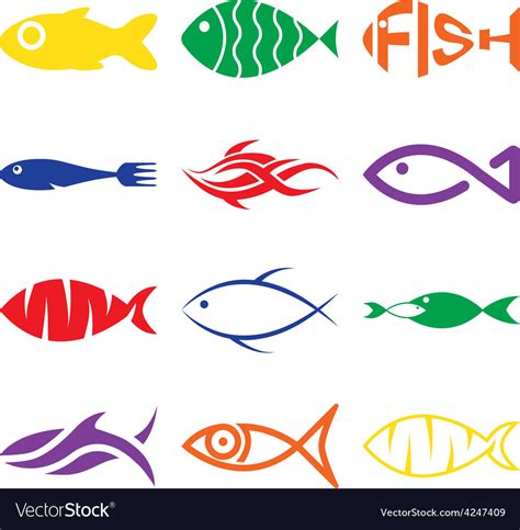 Set of creative colorful fish icons Royalty Free Vector