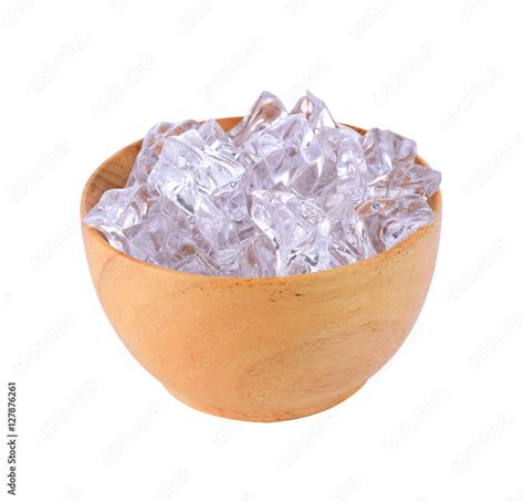 ice cubes in wooden bowl isolated on white background Stock Photo | Adobe Stock