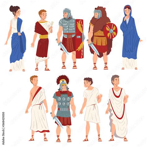 Roman People in Traditional Clothes Collection, Ancient Rome Citizens and Legionnaires ...