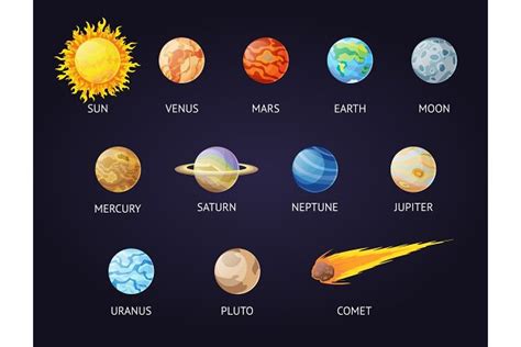 Solar system set of cartoon planets | Pre-Designed Vector Graphics ...