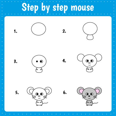 Drawing lesson for children. How draw a mouse. 6489327 Vector Art at Vecteezy