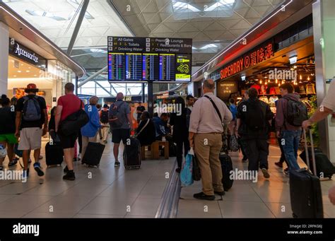 Flight departures information electric noticeboard, London Stansted ...