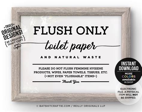 Do Not Flush Flushable Items Septic System Sign PRINTABLE Bathroom Sensitive Plumbing Only ...