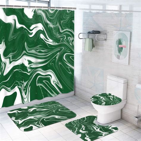 Amazon.com: ArtSocket 4PC Green Shower Curtain Set with Rugs, Black ...