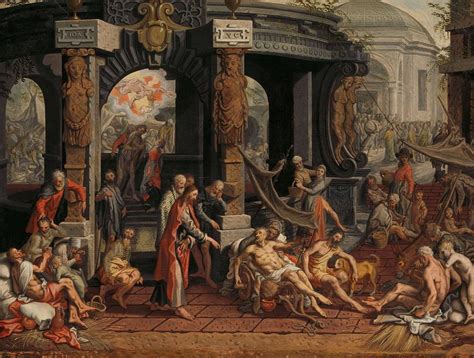 The Healing of the Paralytic, Pool of Bethesda. Painting by Pieter Aertsen