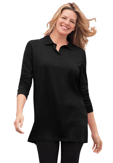 Woman Within Women's Plus Size Long-Sleeve Polo Shirt Polo Shirt ...