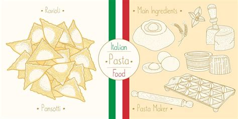 Italian Food Pasta with Filling Ravioli Pansotti 12699952 Vector Art at ...