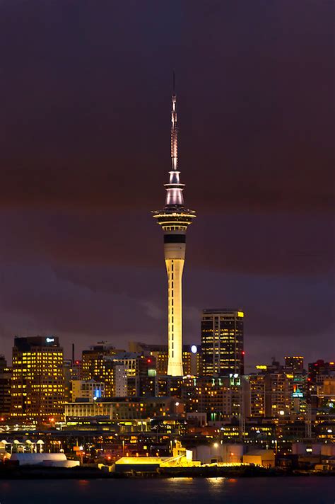 Skyline of Auckland featuring the Sky Tower (the tallest free-standing ...