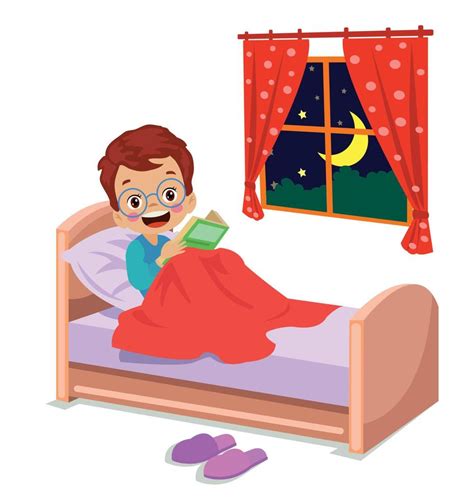 boy reading a book in bed 14831434 Vector Art at Vecteezy