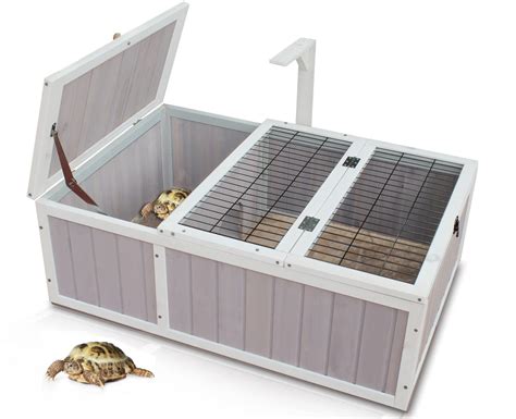 Tortoise House Habitat Wooden Small Animal Hutch Enclosure Indoor/Outdoor (36*24*14(L*W*H), Grey ...