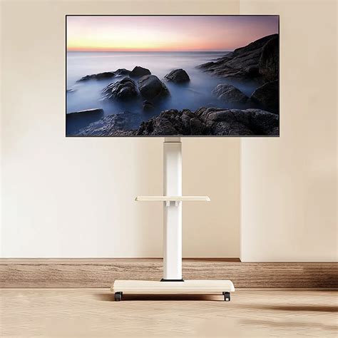 Height-adjustable Mobile TV Stand with Wooden Base and Storage Shelf ...