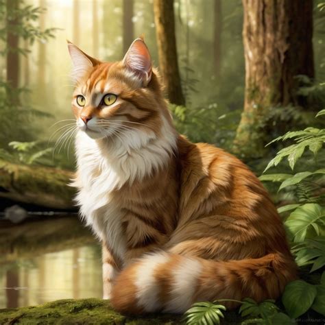 Skyclan leader Leafstar in a lush forest, detailed f...