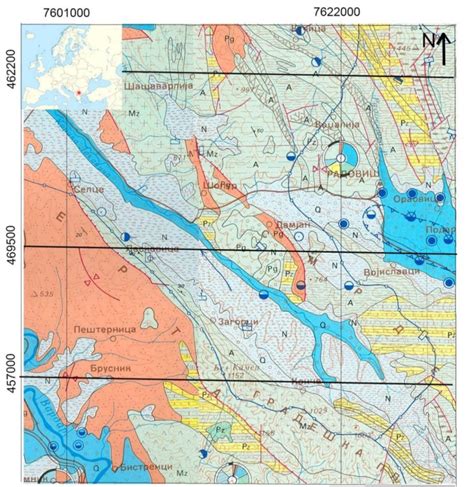 Cutting of the hydrogeological map of the vicinity of the investigated ...