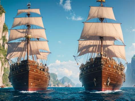 Premium AI Image | Two ships with sails that say'the pirate'on them