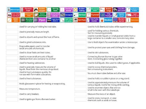 Science Lab Equipment - Match up