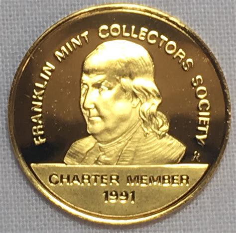 1991 24K Gold Over Sterling Silver Franklin Mint Collector's Society Commemorative Coin - 3 ...