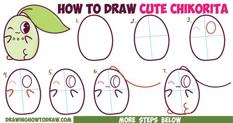 How to Draw Cute / Kawaii / Chibi Chikorita from Pokemon in Easy Step by Step Drawing Tutorial ...