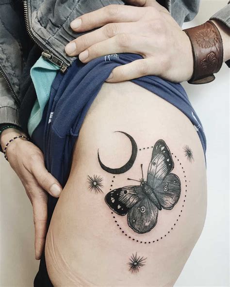 Butterfly and crescent moon by Finley Jordan - Tattoogrid.net