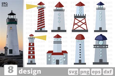 8 Lighthouse Designs Bundle Afbeelding door SvgOcean · Creative Fabrica