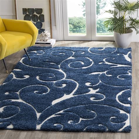 Safavieh Florida Shag Collection SG455-6511 Scrolling Vine Dark Blue ...