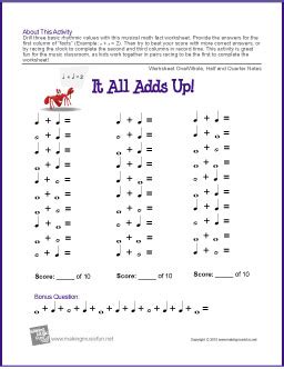 It All Adds Up | Free Music Rhythm Worksheet I