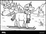 Funny Unicorn skiing For coloring Coloring Page Kids And Horse  sketch template