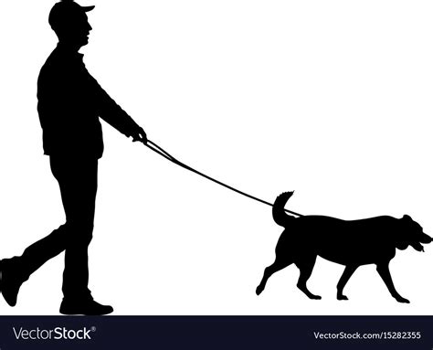 Silhouette of man and dog on a white background Vector Image