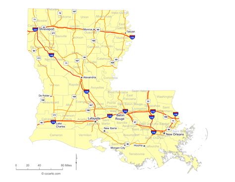Printable Road Map Of Louisiana