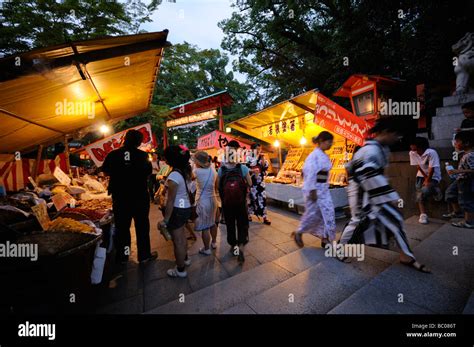 Traditional Stalls selling food or toys during the Gion Matsuri ...