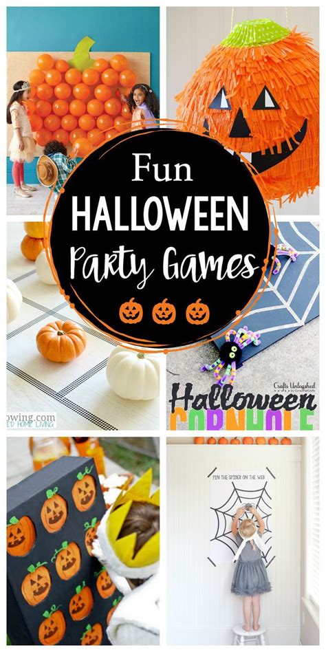 halloween party games for kids and adults with pumpkins, spider web ...