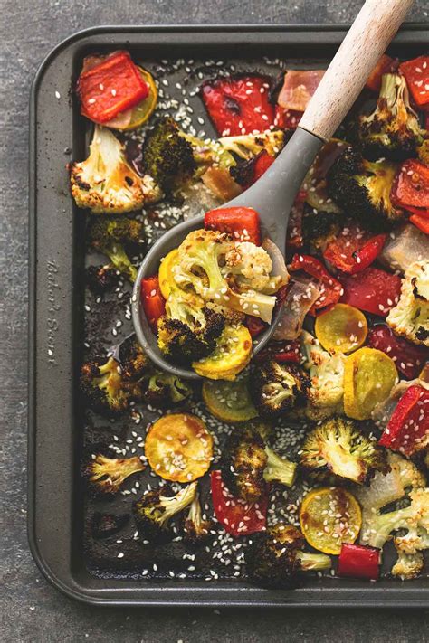 Sheet Pan Roasted Asian Vegetable Medley | lecremedelacrumb.com