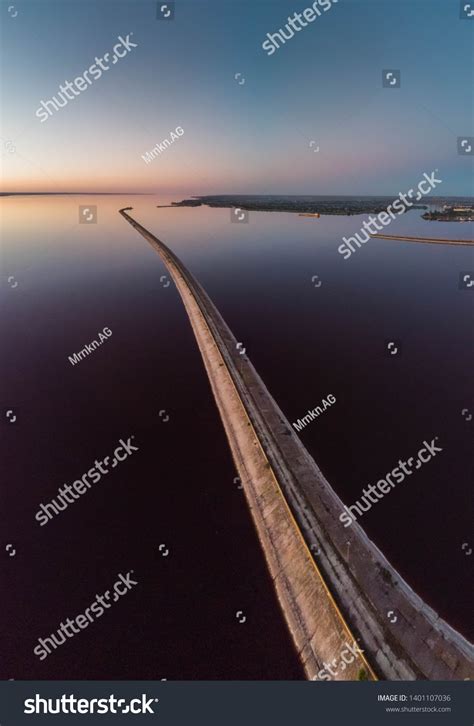 Aerial View Curve Road Through Reservoir Stock Photo 1401107036 ...