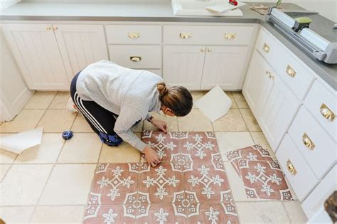 How To: Laying Peel and Stick Tile over the Bathroom Floor! - Chris Loves Julia | Stick on tiles ...