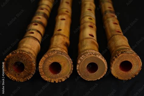 Shakuhachi flute, Shakuhachi is Japanese bamboo flute, on black ...