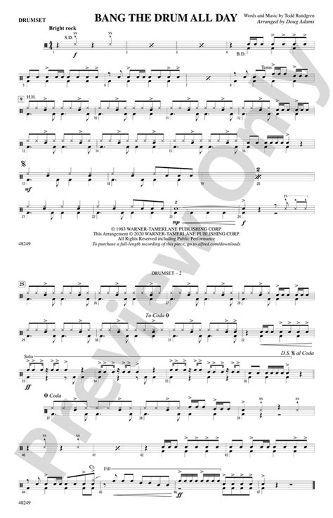 Bang the Drum All Day: Drums: Drums Part - Digital Sheet Music Download