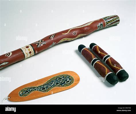 Australian aboriginal instruments, bull roarer, clapsticks or claves ...