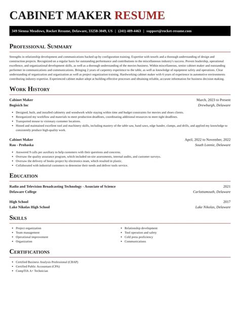 Cabinet Maker Resumes | Rocket Resume