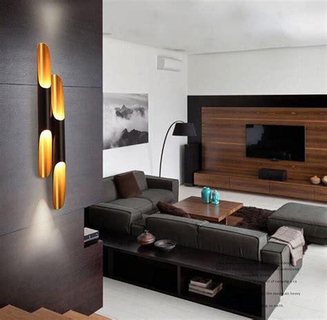 Modern Replica Black Gold Inclined Wall Light | Modern living room lighting, Lamps living room ...