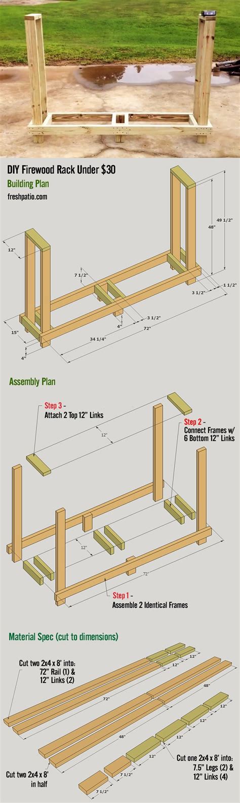 4 FREE Firewood Rack Plans Built from 2x4s (Two Under $30) | Firewood ...