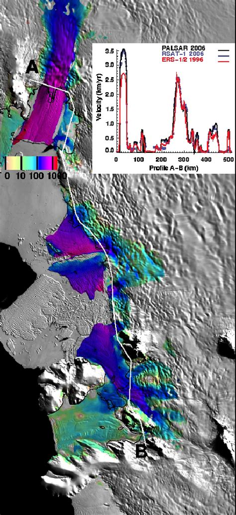 Map of ice velocity of Lambert Glacier obtained from ALOS PALSAR ...