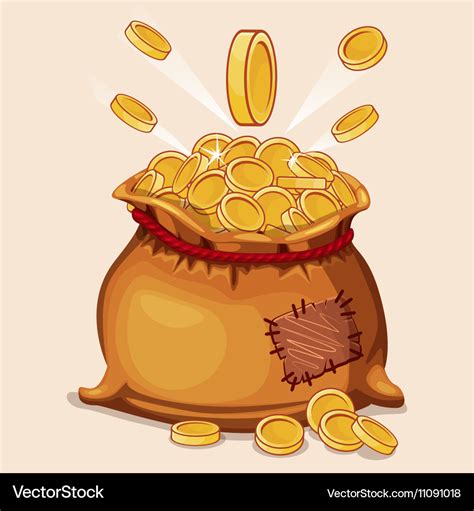 Cartoon full bag of gold coins Royalty Free Vector Image