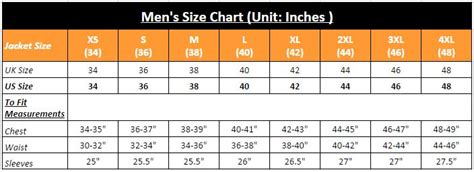 Pea Coat Size Chart: A Visual Reference of Charts | Chart Master