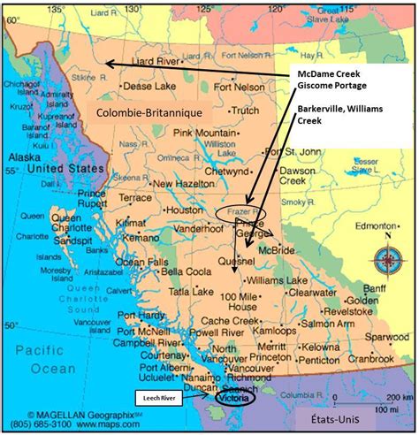 Carte des champs aurifères de la Colombie-Britannique et de lieux connexes | Les Pionniers noirs ...