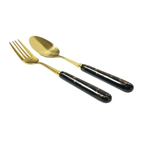 Spoon and Fork Flatware Set Marble Design Model Golden - ShopiPersia