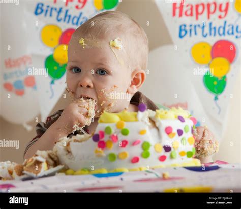 Baby eating birthday cake Stock Photo, Royalty Free Image: 28665577 - Alamy