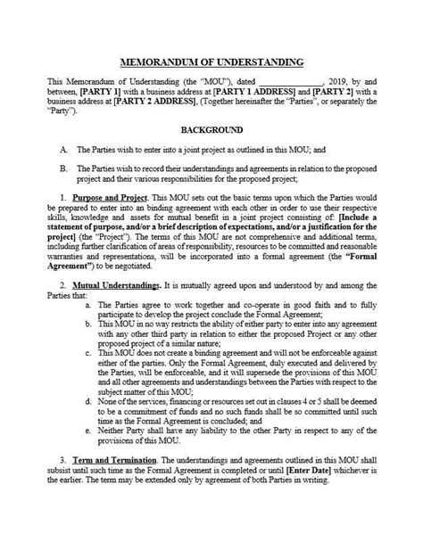 Memorandum of Understanding Agreement Template | Memorandum, Contract template, Understanding