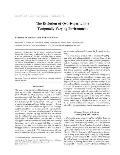 (PDF) The Evolution of Ovoviviparity in a Temporally Varying Environment