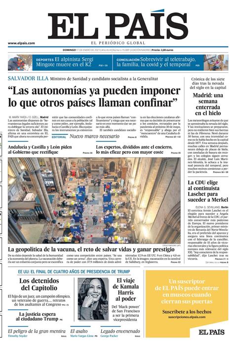 Portada de EL PAÍS del 17-01-2021