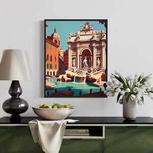 Trevi Fountain Retro Art Print Trevi Fountain Illustration - Etsy